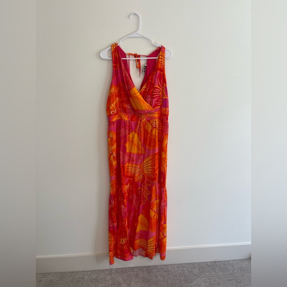 Vibrant Pink and Orange Maxi Dress